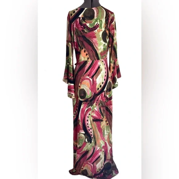 Long Tall Sally LTS Faux Wrap Maxi Dress UK 12 US 8 Abstract Bold Phoebe Buffay - Picture 4 of 15